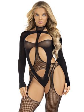 Неймовірний бодістокінг Leg Avenue Bodystocking with cutout teddy Black One Size зображення