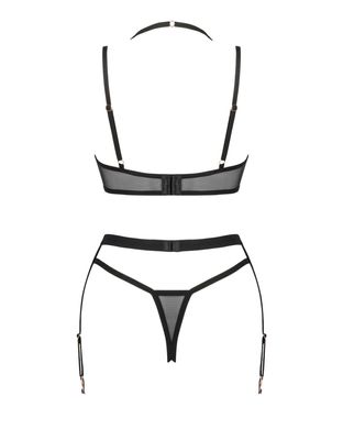Комплект білизни: бюстгальтер, стрінги, пояс для панчіх Obsessive Selinne 3-pcs set Black, розмір XS/S зображення