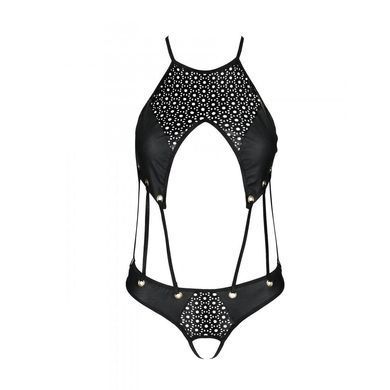 Боди из эко-кожи с ремешками и перфорацией Passion Tamaris Body black, размер L/XL картинка