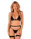 Комплект белья: бюстгальтер, стринги, пояс для чулок Obsessive Selinne 3-pcs set Black, размер XS/S картинка 1
