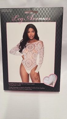 Ажурне боді з рукавами Leg Avenue Snap crotch thong back teddy Black, розмір S/M зображення