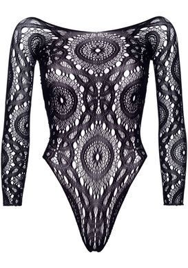 Ажурне боді з рукавами Leg Avenue Snap crotch thong back teddy Black, розмір S/M зображення