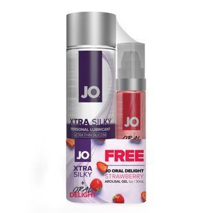 Набор: силиконовый лубрикант JO GWP Xtra Silky Silicone (120 мл) и оральный гель Oral Delight Strawberry (30 мл) картинка