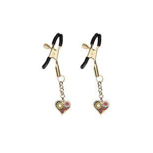 Затискачі для сосків з серцем Liebe Seele Nipple Clamps Gold Heart-shaped Flowers on Blue зображення