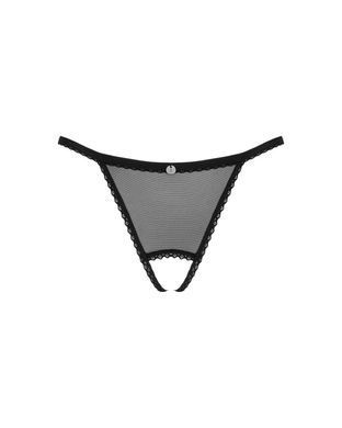 Трусики з ажурною вставкою та відкритим доступом Obsessive Celia Noir crotchless thong, розмір XL/2XL зображення