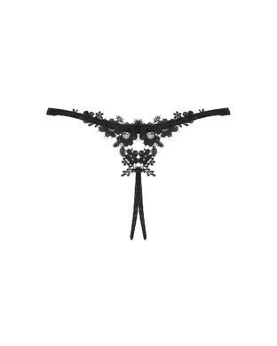 Трусики з ажурною вставкою та відкритим доступом Obsessive Celia Noir crotchless thong, розмір XL/2XL зображення