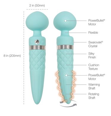 Вибромассажер - микрофон с кристаллом Сваровски PILLOW TALK Sultry Teal (с ротацией и нагревом) картинка