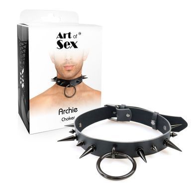 Мужской чокер с шипами и кольцом Art of Sex Archie Leather and Spikes картинка