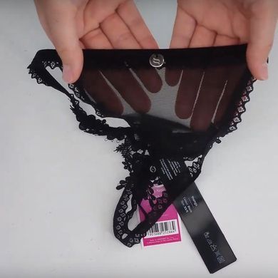 Трусики з ажурною вставкою та відкритим доступом Obsessive Celia Noir crotchless thong, розмір XL/2XL зображення