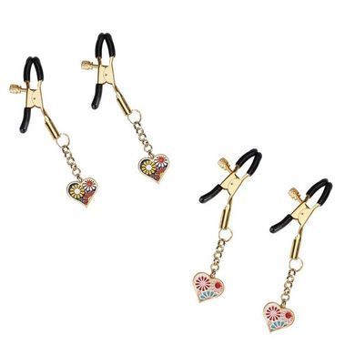 Зажимы для сосков с сердцем Liebe Seele Nipple Clamps Gold Heart-shaped Flowers on Blue картинка