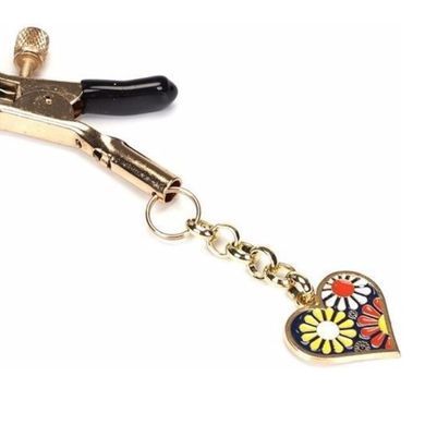 Зажимы для сосков с сердцем Liebe Seele Nipple Clamps Gold Heart-shaped Flowers on Blue картинка