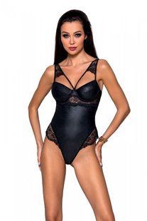 Боді з еко-шкіри та мережива Passion Loona Body black, розмір L/XL зображення