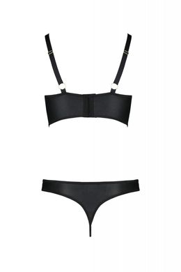 Комплект з еко-шкіри з люверсами та ремінцями: бра та трусики Passion Malwia Bikini black, розмір 4XL/5XL зображення