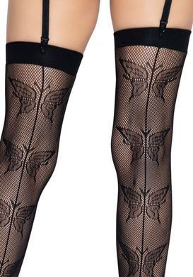 Чулки-сетка со швом сзади и бабочками Leg Avenue butterfly backseam thigh highs Black O/S картинка