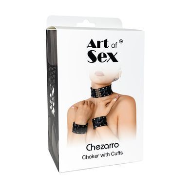 Шкіряний чокер з манжетами Art of Sex Leather Chezarro зображення