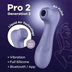 Смарт вакуумний кліторальний стимулятор з вібрацією Satisfyer Pro 2 Generation 3 with Liquid Air Connect App Lilac зображення