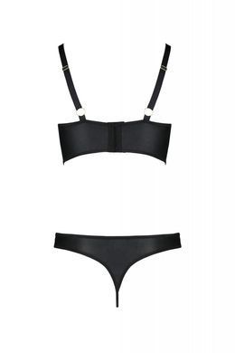 Комплект з еко-шкіри з люверсами та ремінцями: бра та трусики Passion Malwia Bikini black, розмір 6XL/7XL зображення