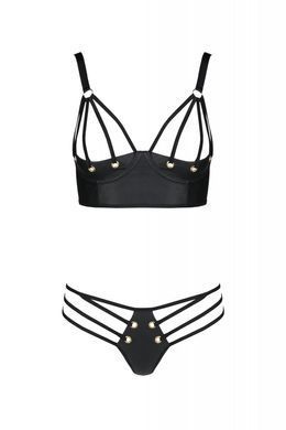 Комплект з еко-шкіри з люверсами та ремінцями: бра та трусики Passion Malwia Bikini black, розмір 6XL/7XL зображення