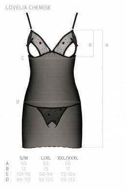 Сорочка с вырезами на груди + стринги Passion LOVELIA CHEMISE black, размер L/XL картинка