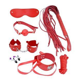 Набор для БДСМ-сессии MAI BDSM STARTER KIT N&ordm; 75: плеть, кляп, наручники, маска, ошейник с поводком, веревка, зажимы картинка