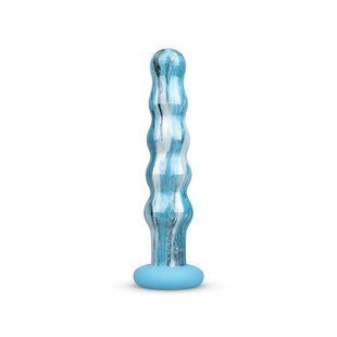 Скляний ділдо хвилястий з силіконовою основою Gildo Ocean Flow Glass Dildo (діаметр 5 см) зображення
