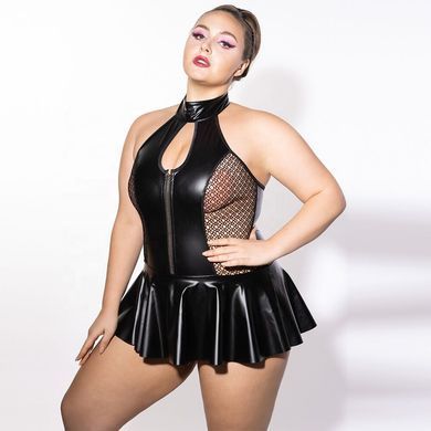Вінілове боді з баскою та халтером JSY P61158 Black Plus Size зображення