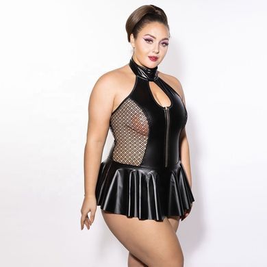Вінілове боді з баскою та халтером JSY P61158 Black Plus Size зображення