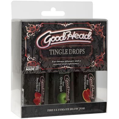 Набор капель для минета Doc Johnson GoodHead Tingle Drops, арбуз, зеленое яблоко, клубника (3 шт по 29,57 мл) картинка