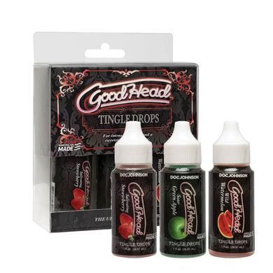 Набор капель для минета Doc Johnson GoodHead Tingle Drops, арбуз, зеленое яблоко, клубника (3 шт по 29,57 мл) картинка