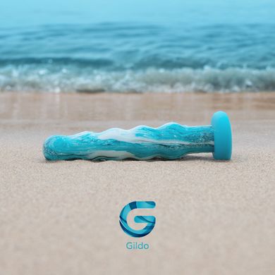 Скляний ділдо хвилястий з силіконовою основою Gildo Ocean Flow Glass Dildo (діаметр 5 см) зображення