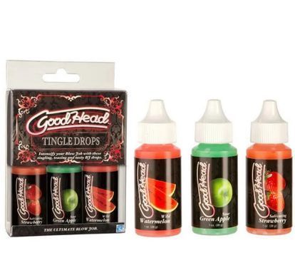 Набор капель для минета Doc Johnson GoodHead Tingle Drops, арбуз, зеленое яблоко, клубника (3 шт по 29,57 мл) картинка