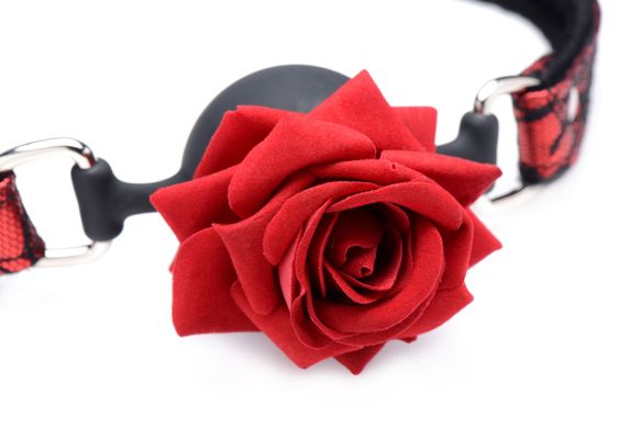 Кляп з трояндою Master Series Eye-Catching Ball Gag With Rose (діаметр 4,3 см) зображення