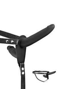 Подвійний страпон Fetish Tentation Strap-On with Double Dildo Black, чорний зображення