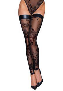 Самопідтримуючі фатинові панчохи з візерунком Noir Handmade F243 Tulle stockings with patterned flock embroidery, розмір S зображення