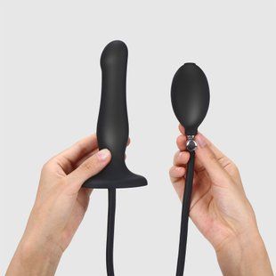 Надувной фаллоимитатор с шариком внутри Strap-On-Me Inflatable Dildo Plug Noir (диаметр до 6 см) картинка