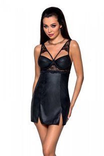 Бебі-дол з еко-шкіри та мережива + стрінги Passion Loona Chemise black, розмір L/XL зображення