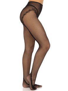 Колготки у сіточку з доступом Leg Avenue Crotchless Net Tights with Heart Backseam Black One Size зображення