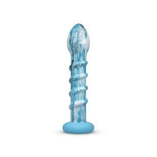 Скляний ділдо ребристий з силіконовою основою Gildo Ocean Wave Glass Dildo (діаметр 5 см) зображення