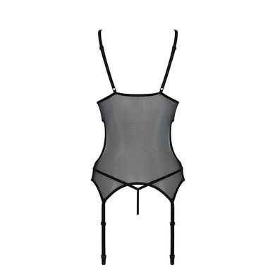 Корсет с подвязками и ажурным лифом + стринги Passion Christa Corset black, размер S/M картинка