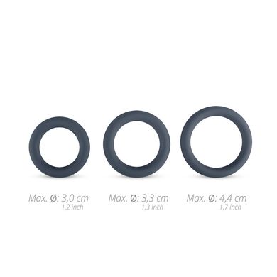 Набір ерекційних кілець Boners 3-Piece Cock Ring Set Grey (діаметр 3 см, 3,3 см та 4,4 см) зображення