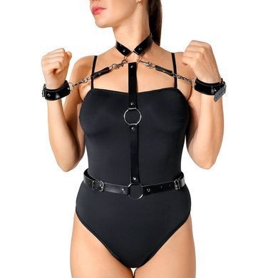Женская портупея с наручниками Art of Sex Ursula черная XS-2XL (натуральная кожа) картинка