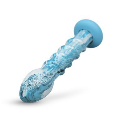 Стеклянный дилдо ребристый с силиконовой основой Gildo Ocean Wave Glass Dildo (диаметр 5 см) картинка
