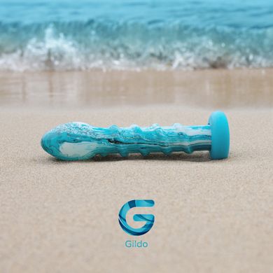 Скляний ділдо ребристий з силіконовою основою Gildo Ocean Wave Glass Dildo (діаметр 5 см) зображення