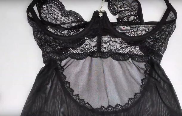 Откровенная рубашка + стринги Obsessive Pearlove chemise & thong black, размер S/M картинка