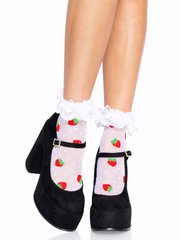 Носки женские с кружевом и клубничками Leg Avenue Strawberry ruffle top anklets картинка