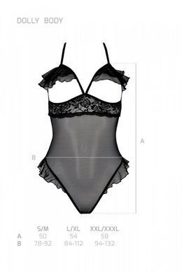 Боді з напіввідкритими грудьми Passion DOLLY BODY black, розмір S/M  зображення