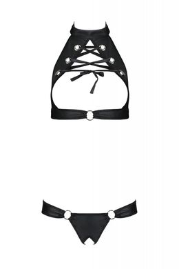 Комплект: открытый топ и трусики из эко-кожи с люверсами Passion Malwia Set with Open Bra black, размер 4XL/5XL картинка