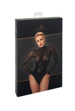 Боди с прозрачным верхом и кольцами Noir Handmade F321 Edge wetlook and mesh body with rings, размер S картинка