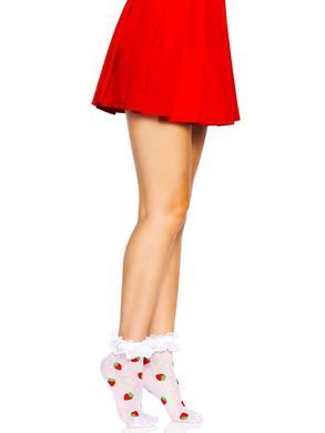 Шкарпетки жіночі з мереживом та полуничками Leg Avenue Strawberry ruffle top anklets зображення