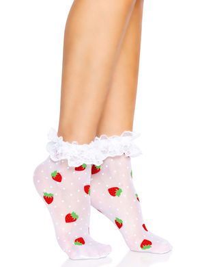 Шкарпетки жіночі з мереживом та полуничками Leg Avenue Strawberry ruffle top anklets зображення